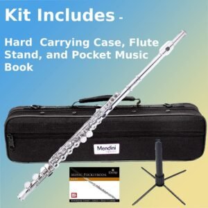 Mendini By Cecilio Flutes - Closed Hole C Flute For Beginners, 16-Key Flute with a Case, Stand, Lesson Book, and Cleaning Kit, Musical Instrument for Kids, Nickel Plated