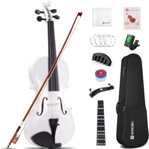 Vangoa 4/4 Acoustic Violin,Full Size Acoustic Violin Fiddle for Beginners Adults Violin Starter Kit with Hard Case, Rosin, Shoulder Rest, Bow, Extra Strings, Mute, Black