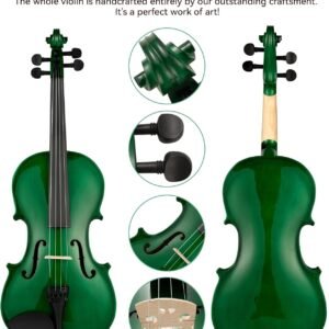 4/4 Violin for Beginner, Poseidon Premium Violin Fiddle Set for Beginners Adult Student w/Case, Extra Violin 4/4 Strings Set, Two Bows, Two Bridges, Two Rosins, Tuner, Manual - Black Polished