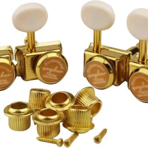 Guyker 6 Inline Vintage Guitar Lock String Tuners – Locking Tuning Key Pegs Machine Heads Replacement Parts for ST TL Style Electric, Folk or Acoustic Guitars – GK55SP, Gold