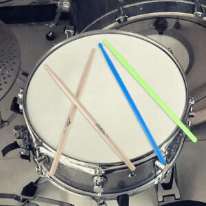 EASTROCK 5A Drum Sticks Maple Wood Drumsticks Blue Green Nylon Drumstick for Kids Adults Beginner Drum Accessories 6 Pair Nylon+Wood