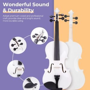 Vangoa 4/4 Acoustic Violin,Full Size Acoustic Violin Fiddle for Beginners Adults Violin Starter Kit with Hard Case, Rosin, Shoulder Rest, Bow, Extra Strings, Mute, Black