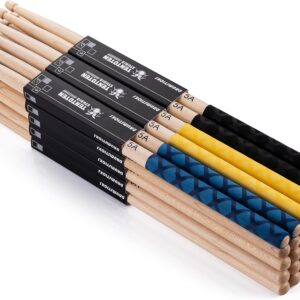 Drum Sticks 3 Pairs Classic 5A Drumsticks, America Maple Wood Drumsticks for Drums Adults Kids and Beginners with ANTI-SLIP Handles