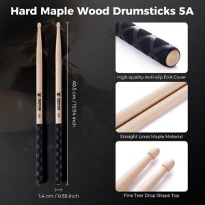 Drum Sticks 3 Pairs Classic 5A Drumsticks, America Maple Wood Drumsticks for Drums Adults Kids and Beginners with ANTI-SLIP Handles