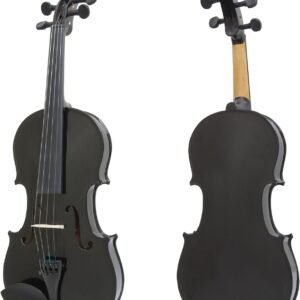 Mendini By Cecilio Violin For Kids & Adults - 4/4 MV Metallic Black Violins, Student or Beginners Kit w/Case, Bow, Extra Strings, Tuner, Lesson Book - Stringed Musical Instruments