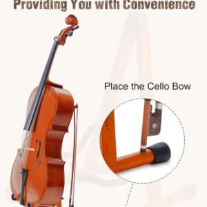 Cello Stand, A-Frame Cello Stand with Bow Holder for Cello Display, Handcrafted Wooden Cello Stand with Padded Foam, Mahogany Wood Floor Cello Stand for 1/2, 3/4, 7/8, Full-Size Cello, Guitar