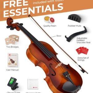 Vangoa Violin 1/4 Size Set Fiddle Outfit, Handcrafted Quarter Starter Acoustic Violins Kit with Solid Wood Side Board Lightweight Hard Case for Beginners Students, Child, Kids, Adults, Right Handed