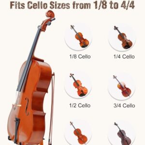 Cello Stand, A-Frame Cello Stand with Bow Holder for Cello Display, Handcrafted Wooden Cello Stand with Padded Foam, Mahogany Wood Floor Cello Stand for 1/2, 3/4, 7/8, Full-Size Cello, Guitar