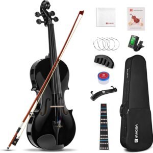 Vangoa 4/4 Acoustic Violin,Full Size Acoustic Violin Fiddle for Beginners Adults Violin Starter Kit with Hard Case, Rosin, Shoulder Rest, Bow, Extra Strings, Mute, Black