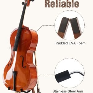 Cello Stand, A-Frame Cello Stand with Bow Holder for Cello Display, Handcrafted Wooden Cello Stand with Padded Foam, Mahogany Wood Floor Cello Stand for 1/2, 3/4, 7/8, Full-Size Cello, Guitar