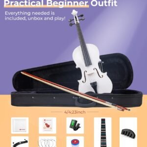 Vangoa 4/4 Acoustic Violin,Full Size Acoustic Violin Fiddle for Beginners Adults Violin Starter Kit with Hard Case, Rosin, Shoulder Rest, Bow, Extra Strings, Mute, Black