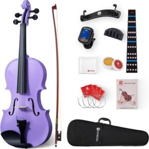 Vangoa Violin 4/4 Full Size Fiddle Beginner Set, Handcrafted Acoustic Violins Bundle Kit for Adults Teens Students Kids 9+, Solidwood Sides Starter Violín Outfit w/Mute, Hard Case, Right-hand, Red