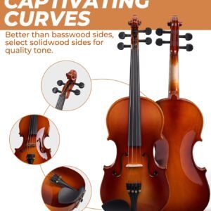 Vangoa Violin 1/4 Size Set Fiddle Outfit, Handcrafted Quarter Starter Acoustic Violins Kit with Solid Wood Side Board Lightweight Hard Case for Beginners Students, Child, Kids, Adults, Right Handed