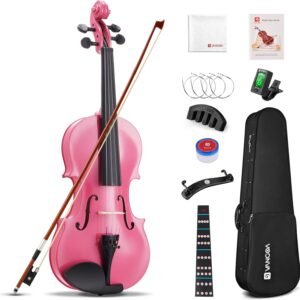 Vangoa 4/4 Acoustic Violin,Full Size Acoustic Violin Fiddle for Beginners Adults Violin Starter Kit with Hard Case, Rosin, Shoulder Rest, Bow, Extra Strings, Mute, Black