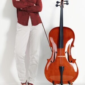 Cello Stand, A-Frame Cello Stand with Bow Holder for Cello Display, Handcrafted Wooden Cello Stand with Padded Foam, Mahogany Wood Floor Cello Stand for 1/2, 3/4, 7/8, Full-Size Cello, Guitar