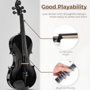 Vangoa 4/4 Acoustic Violin,Full Size Acoustic Violin Fiddle for Beginners Adults Violin Starter Kit with Hard Case, Rosin, Shoulder Rest, Bow, Extra Strings, Mute, Black