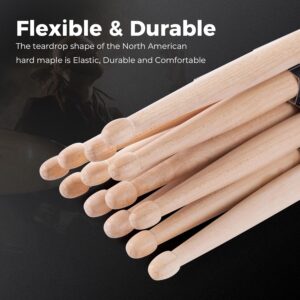 Drum Sticks 3 Pairs Classic 5A Drumsticks, America Maple Wood Drumsticks for Drums Adults Kids and Beginners with ANTI-SLIP Handles