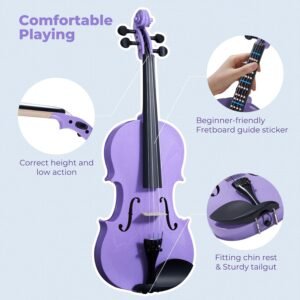 Vangoa Violin 4/4 Full Size Fiddle Beginner Set, Handcrafted Acoustic Violins Bundle Kit for Adults Teens Students Kids 9+, Solidwood Sides Starter Violín Outfit w/Mute, Hard Case, Right-hand, Red