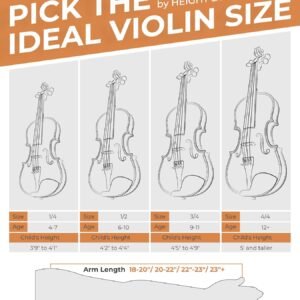 Vangoa Violin 1/4 Size Set Fiddle Outfit, Handcrafted Quarter Starter Acoustic Violins Kit with Solid Wood Side Board Lightweight Hard Case for Beginners Students, Child, Kids, Adults, Right Handed