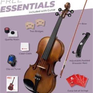 Vangoa Violin 1/4 Size Set Fiddle Outfit, Handcrafted Quarter Starter Acoustic Violins Kit with Solid Wood Side Board Lightweight Hard Case for Beginners Students, Child, Kids, Adults, Right Handed