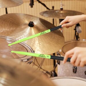 EASTROCK 5A Drum Sticks Maple Wood Drumsticks Blue Green Nylon Drumstick for Kids Adults Beginner Drum Accessories 6 Pair Nylon+Wood