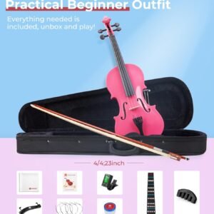 Vangoa 4/4 Acoustic Violin,Full Size Acoustic Violin Fiddle for Beginners Adults Violin Starter Kit with Hard Case, Rosin, Shoulder Rest, Bow, Extra Strings, Mute, Black