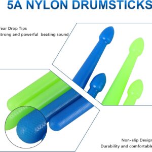 EASTROCK 5A Drum Sticks Maple Wood Drumsticks Blue Green Nylon Drumstick for Kids Adults Beginner Drum Accessories 6 Pair Nylon+Wood