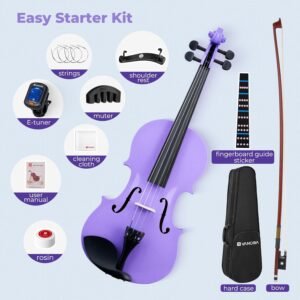 Vangoa Violin 4/4 Full Size Fiddle Beginner Set, Handcrafted Acoustic Violins Bundle Kit for Adults Teens Students Kids 9+, Solidwood Sides Starter Violín Outfit w/Mute, Hard Case, Right-hand, Red