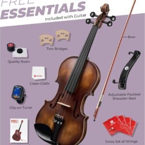 Vangoa Violin 1/4 Size Set Fiddle Outfit, Handcrafted Quarter Starter Acoustic Violins Kit with Solid Wood Side Board Lightweight Hard Case for Beginners Students, Child, Kids, Adults, Right Handed