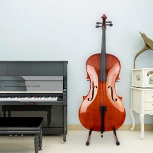 Cello Stand, A-Frame Cello Stand with Bow Holder for Cello Display, Handcrafted Wooden Cello Stand with Padded Foam, Mahogany Wood Floor Cello Stand for 1/2, 3/4, 7/8, Full-Size Cello, Guitar