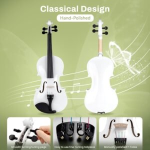 4/4 Violin for Beginner, Poseidon Premium Violin Fiddle Set for Beginners Adult Student w/Case, Extra Violin 4/4 Strings Set, Two Bows, Two Bridges, Two Rosins, Tuner, Manual - Black Polished