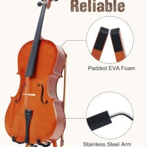 Cello Stand, A-Frame Cello Stand with Bow Holder for Cello Display, Handcrafted Wooden Cello Stand with Padded Foam, Mahogany Wood Floor Cello Stand for 1/2, 3/4, 7/8, Full-Size Cello, Guitar