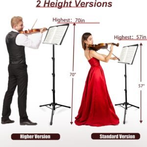 70IN Sheet Music Stand, Tall Music Stand for Sheet Music High Stability, Adjustable Portable Music Stand with Carrying Bag for Guitar, Violin, Ukulele 33-70IN-B