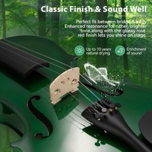 Poseidon Violin for Beginner, Full Size Violin Set for Kids Student with Hard Case, Extra 4/4 Strings Set, Violin Bow, Horse Bridges, Rosin, Shoulder Rest, Clip-on Tuner, Manual - Green Glossy Antique