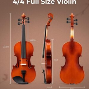 Vangoa Violin 4/4 Full Size Fiddle Beginner Set, Handcrafted Acoustic Violins Bundle Kit for Adults Teens Students Kids 9+, Solidwood Sides Starter Violín Outfit w/Mute, Hard Case, Right-hand, Red