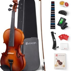 Vangoa Violin 1/4 Size Set Fiddle Outfit, Handcrafted Quarter Starter Acoustic Violins Kit with Solid Wood Side Board Lightweight Hard Case for Beginners Students, Child, Kids, Adults, Right Handed