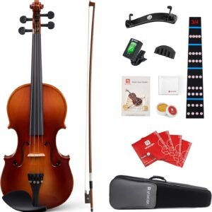 Vangoa Violin 1/4 Size Set Fiddle Outfit, Handcrafted Quarter Starter Acoustic Violins Kit with Solid Wood Side Board Lightweight Hard Case for Beginners Students, Child, Kids, Adults, Right Handed