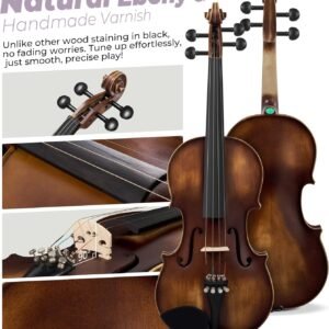 Vangoa Violin 1/4 Size Set Fiddle Outfit, Handcrafted Quarter Starter Acoustic Violins Kit with Solid Wood Side Board Lightweight Hard Case for Beginners Students, Child, Kids, Adults, Right Handed