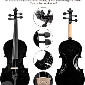 Poseidon Violin for Beginners, Black Violin for Kids Beginner Fiddle Kit with Hard Case, Violin Bow, Rosin, Horse Bridge, Violin Strings 4/4 Full Set, Shoulder Rest, Clip-on Tuner, Manual Instruction