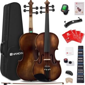 Vangoa Violin 1/4 Size Set Fiddle Outfit, Handcrafted Quarter Starter Acoustic Violins Kit with Solid Wood Side Board Lightweight Hard Case for Beginners Students, Child, Kids, Adults, Right Handed