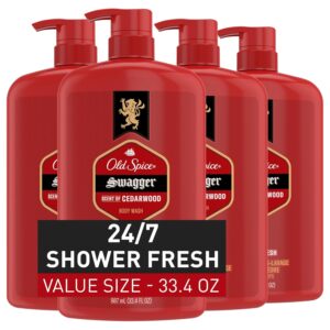 Old Spice Body Wash for Men, 24/7 Shower Fresh with Lasting Scent, Red Collection, Swagger with Cedarwood Scent, 24 fl oz Pack of 2