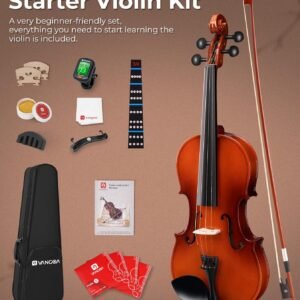 Vangoa Violin 4/4 Full Size Fiddle Beginner Set, Handcrafted Acoustic Violins Bundle Kit for Adults Teens Students Kids 9+, Solidwood Sides Starter Violín Outfit w/Mute, Hard Case, Right-hand, Red