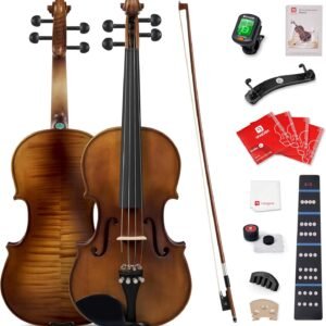 Vangoa Violin 1/4 Size Set Fiddle Outfit, Handcrafted Quarter Starter Acoustic Violins Kit with Solid Wood Side Board Lightweight Hard Case for Beginners Students, Child, Kids, Adults, Right Handed