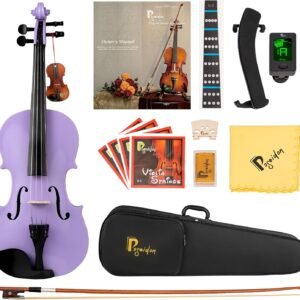 4/4 Violin for Beginner, Poseidon Premium Violin Fiddle Set for Beginners Adult Student w/Case, Extra Violin 4/4 Strings Set, Two Bows, Two Bridges, Two Rosins, Tuner, Manual - Black Polished