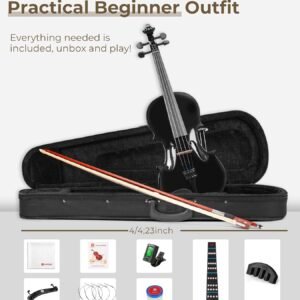 Vangoa 4/4 Acoustic Violin,Full Size Acoustic Violin Fiddle for Beginners Adults Violin Starter Kit with Hard Case, Rosin, Shoulder Rest, Bow, Extra Strings, Mute, Black