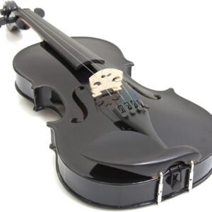 Mendini By Cecilio Violin For Kids & Adults - 4/4 MV Metallic Black Violins, Student or Beginners Kit w/Case, Bow, Extra Strings, Tuner, Lesson Book - Stringed Musical Instruments