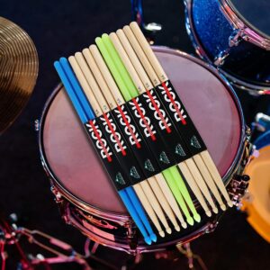 EASTROCK 5A Drum Sticks Maple Wood Drumsticks Blue Green Nylon Drumstick for Kids Adults Beginner Drum Accessories 6 Pair Nylon+Wood