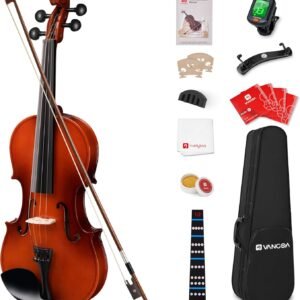 Vangoa Violin 4/4 Full Size Fiddle Beginner Set, Handcrafted Acoustic Violins Bundle Kit for Adults Teens Students Kids 9+, Solidwood Sides Starter Violín Outfit w/Mute, Hard Case, Right-hand, Red