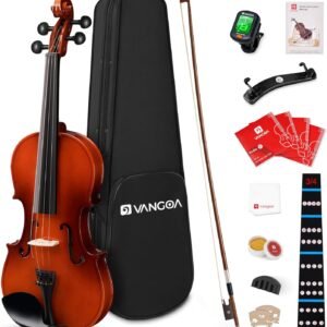 Vangoa Violin 4/4 Full Size Fiddle Beginner Set, Handcrafted Acoustic Violins Bundle Kit for Adults Teens Students Kids 9+, Solidwood Sides Starter Violín Outfit w/Mute, Hard Case, Right-hand, Red