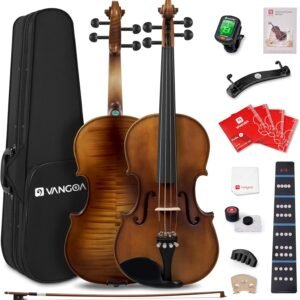 Vangoa Violin 1/4 Size Set Fiddle Outfit, Handcrafted Quarter Starter Acoustic Violins Kit with Solid Wood Side Board Lightweight Hard Case for Beginners Students, Child, Kids, Adults, Right Handed